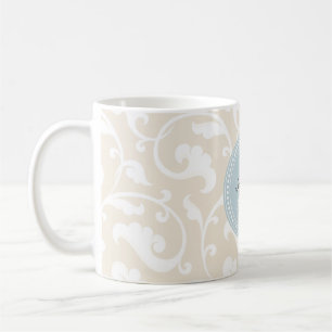 Mug Monogramme floral beige girly élégant de motif