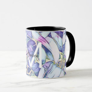 Mug Monogramme Floral Bleu Et Violet