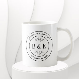 Mug Monogramme floral botanique Mariage Nom du couple