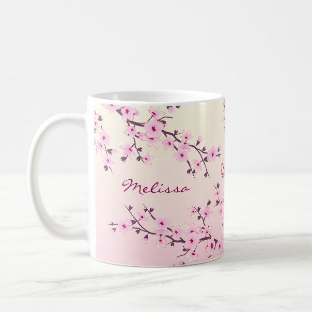 Mug Monogramme floral en fleurs de cerisiers (Gauche)