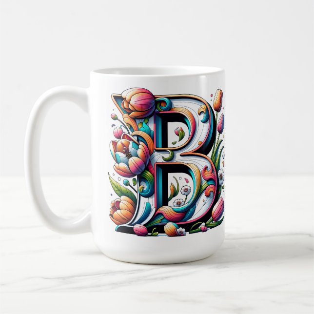 Mug Monogramme Floral - Lettre B (Gauche)