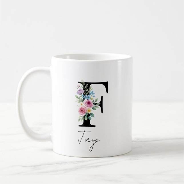 Mug Monogramme floral – Lettre F (Gauche)
