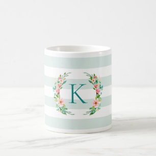 Mug Monogramme floral paradis et rayures