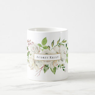 Mug Monogramme floral peint en blanc