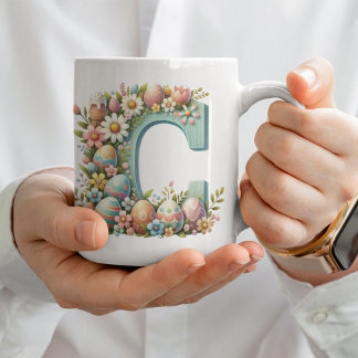 Mug Monogramme floral personnalisé de Pâques avec nom