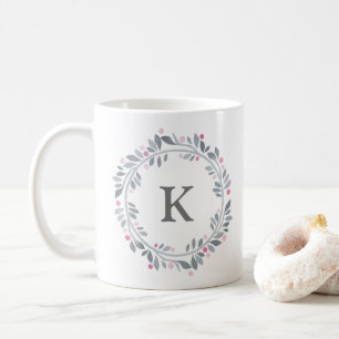 Mug Monogramme floral rose gris
