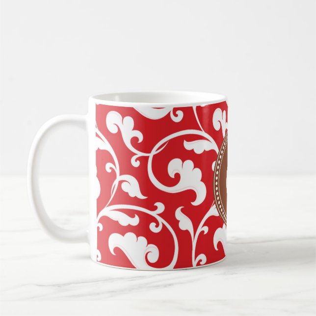 Mug Monogramme floral rouge girly élégant de motif (Gauche)