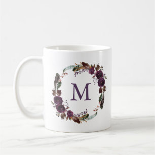 Mug Monogramme floral royal sauvage de la fleur  