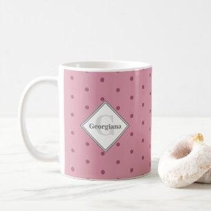 Mug Monogramme Géométrique Rose rouge Pois