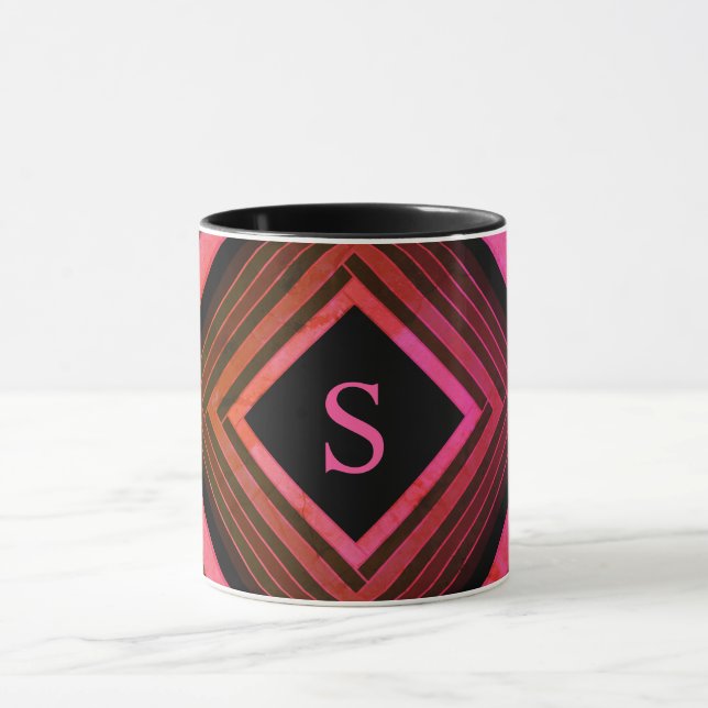 Mug Monogramme géométrique rose rustique Carré moderne (Centre)