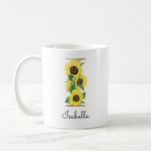 Mug Monogramme Gold Tournesol Floral Initiale I