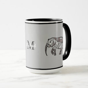 Mug Monogramme Graphique mignon Eléphant Noir personna