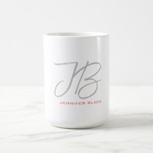 Mug Monogramme Gris Blanc Clou Calligraphie Script