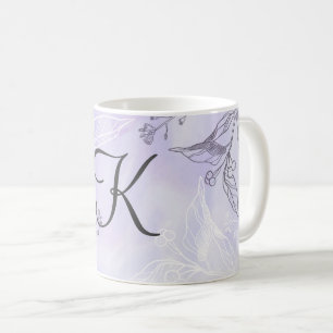 Mug Monogramme Gris blanc Violet Floral