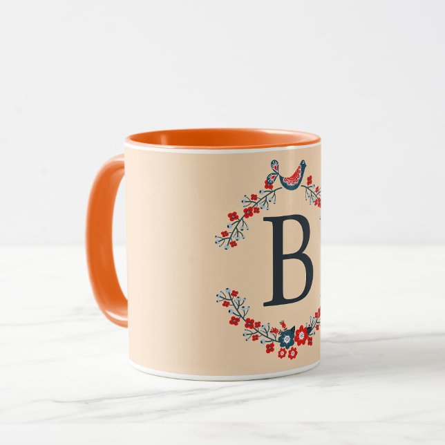 Mug Monogramme gris initial sur la couleur de bisque (Créateur téléchargé)
