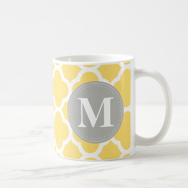 Mug Monogramme gris Motif Quatrefoil jaune (Droite)