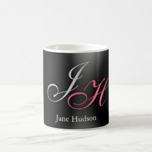 Mug Monogramme gris noir Nom Lettres initiales Script