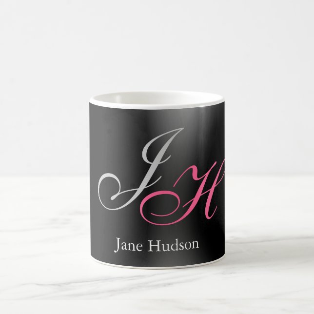 Mug Monogramme gris noir Nom Lettres initiales Script (Centre)