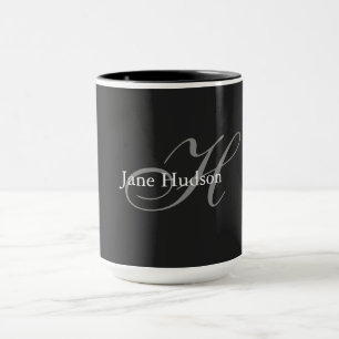 Mug Monogramme gris noir simple cadeau spécial simple