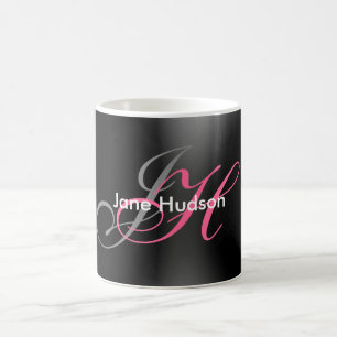 Mug Monogramme gris noir simple cadeau spécial simple