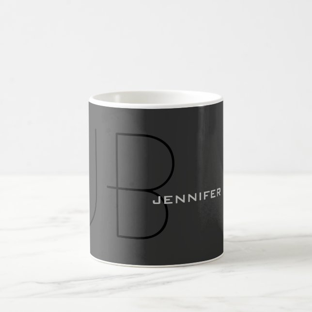 Mug Monogramme Gris Noir Votre Nom (Jennifer) (Centre)