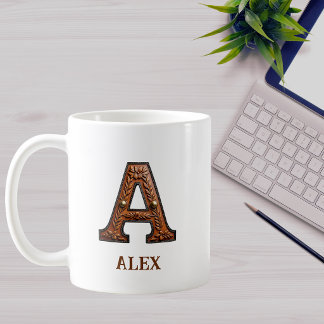 Mug Monogramme initial A en cuir occidental travaillé