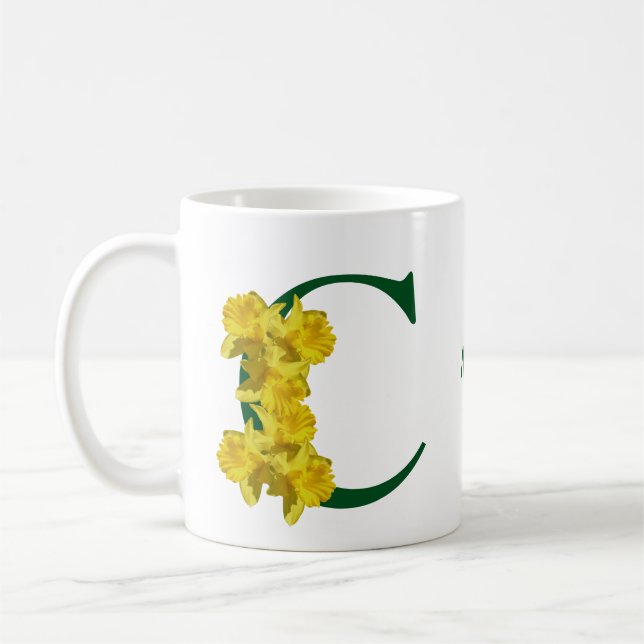 Mug Monogramme initial C personnalisé narcisse (Gauche)