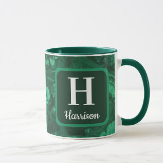 Mug Monogramme Initial de Famille Gemme Verte Marbrée