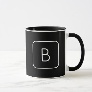 Mug Monogramme Initial De Style Moderne Blanc & Noir