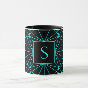 Mug Monogramme initial   Design géométrique turquoise
