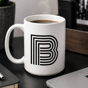 Mug Monogramme Initial Minimaliste Moderne Lettre Noir