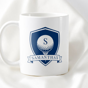 Mug Monogramme Initial Moderne Bleu et Blanc Minimalis