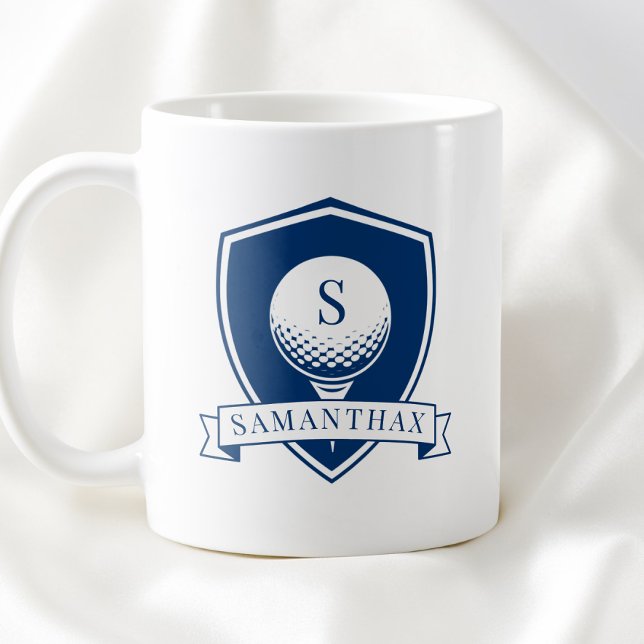 Mug Monogramme Initial Moderne Bleu et Blanc Minimalis (Minimalist Blue and White Modern Initial Monogram Coffee Mug)