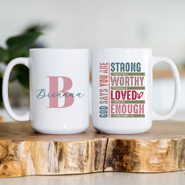 Mug Monogramme Initial Nom Foi Chrétienne (Monogram Initial Name Christian Faith Based Coffee Mug)