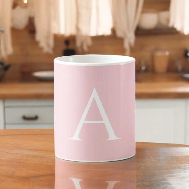 Mug Monogramme Initial Nom Rose Blanc Écriture Élégant (Créateur téléchargé)