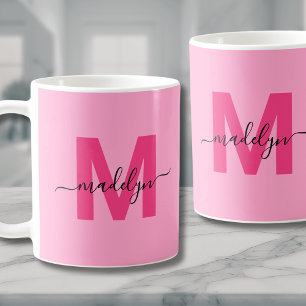 Mug Monogramme Initial Nom Rose Chaud