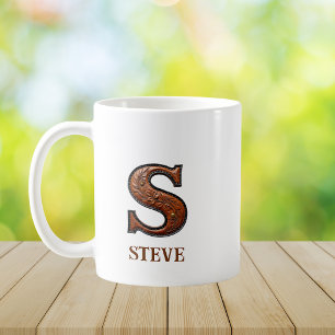 Mug Monogramme initial S en cuir occidental travaillé