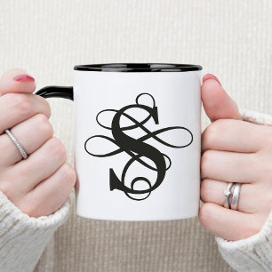 Mug Monogramme initial Tourbillonnant noir et blanc