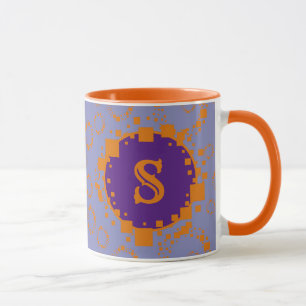 Mug Monogramme Initial Violet Orange Digital Bits Art