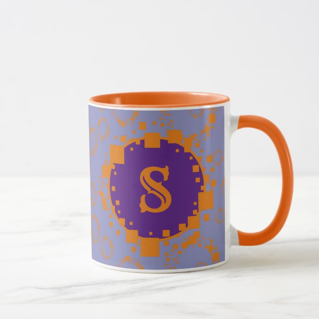 Mug Monogramme Initial Violet Orange Digital Bits Art (Droite)