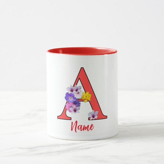Mug Monogramme Initiale A Floral (Centre)
