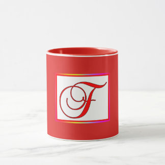 Mug Monogramme Initiale F Rouge à l'intérieur Rouge à 