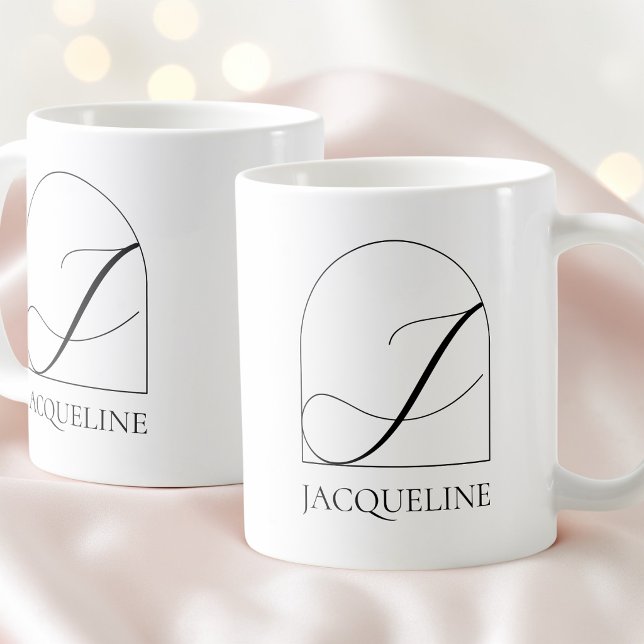 Mug Monogramme Initiale J Écriture Black Arch Minimal (Minimal Arch Black Script Initial J Name Monogram Coffee Mug)