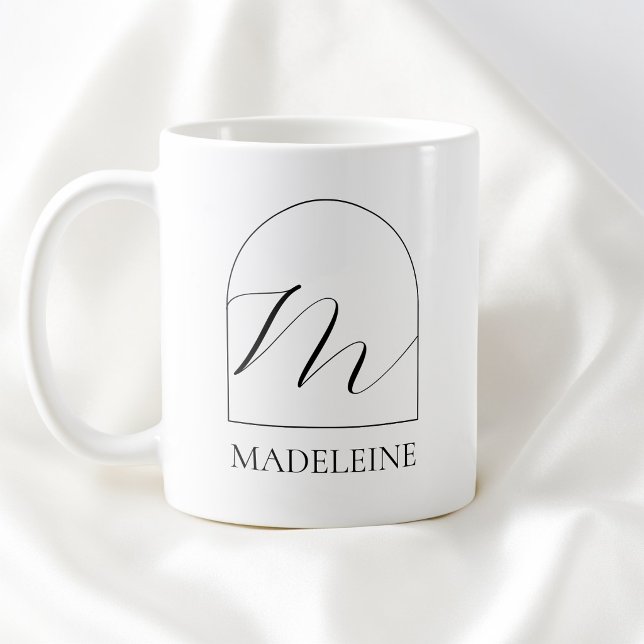 Mug Monogramme Initiale M Script Noir Arch Minimal (Minimal Arch Black Script Initial M Name Monogram Coffee Mug)