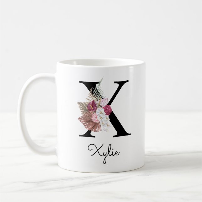 Mug Monogramme Initiale S Rose Bohème Féminin Floral (Gauche)
