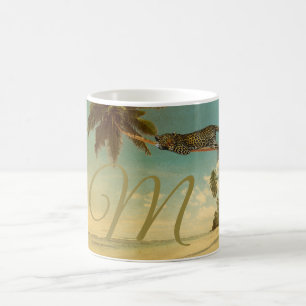 Mug Monogramme léopard de palmier de plage tropicale