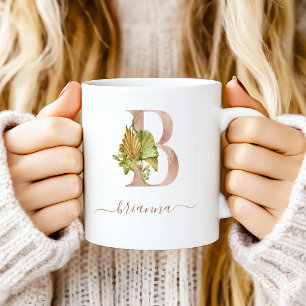 Mug Monogramme lettre "B" tropical aquarelle bohème
