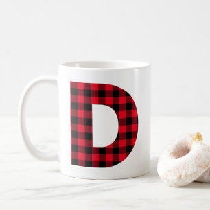 Mug Monogramme lettre D gras en carreaux de bœuf rouge