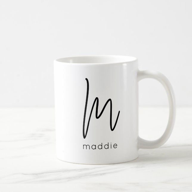 Mug Monogramme Lettre initiale Nom Simple Noir (Droite)