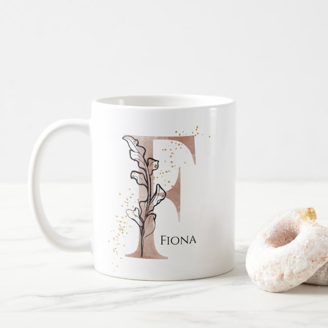 Mug Monogramme Lettre moderne initiale F Boho Personna (Avec donut)